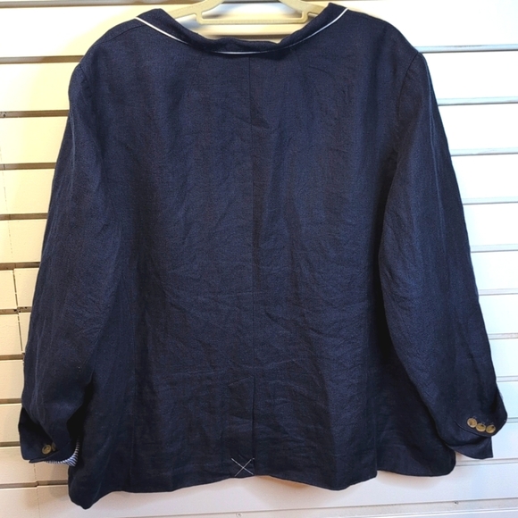 Talbots Aberdeen 100% Linen Blazer Navy/White Piping Stand Collar Size 24 NWT - Picture 3 of 9